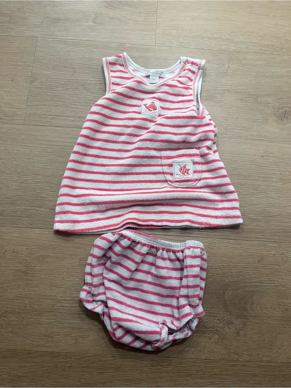 Striped Pink and White Baby Dress & Bloomers Set